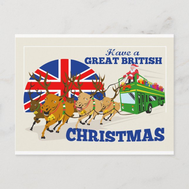Postal Festiva Grandes Navidades británicos Santa Reindeer Doube  (Anverso)