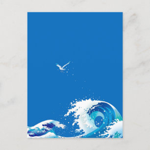 Postal Festiva Grandes olas y gaviotas