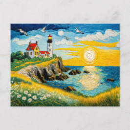 Postal Festiva Granja costera serena junto al mar