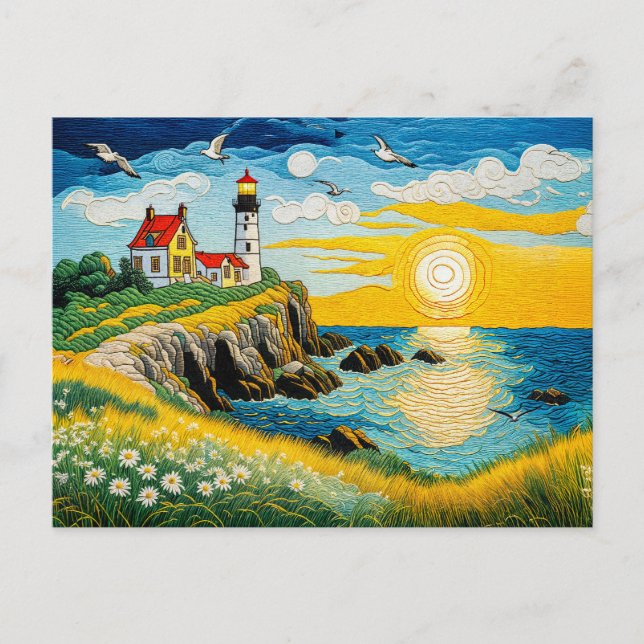 Postal Festiva Granja costera serena junto al mar (Anverso)