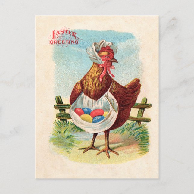 Postal Festiva Granja de pollo de Pascua Huevos Antiguos (Anverso)