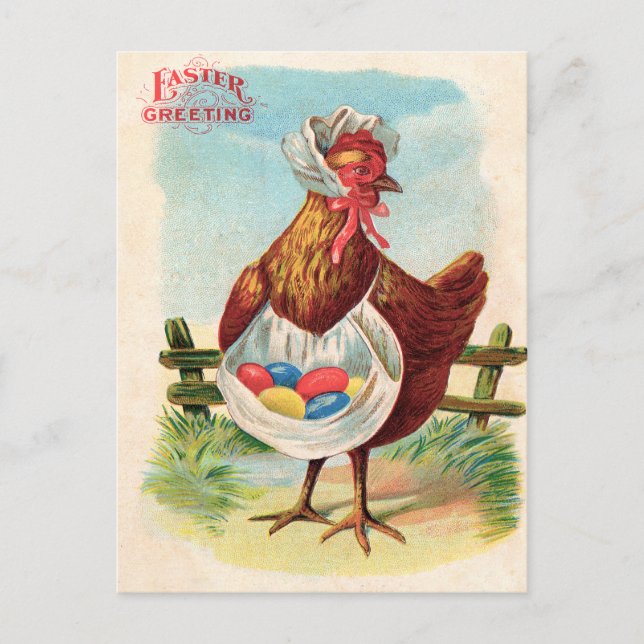 Postal Festiva Granja de pollo de Pascua Huevos Antiguos (Anverso)