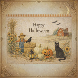 Postal Festiva Granja Granero Rojo Halloween