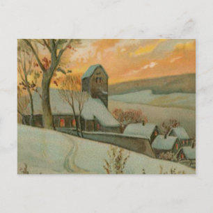 Postal Festiva Granja navideña vintage con ciervo