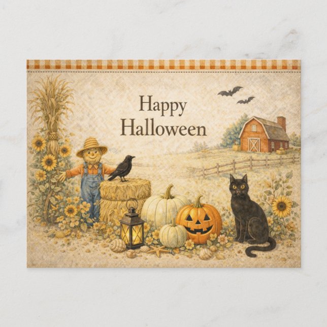 Postal Festiva Granja Red Barn Halloween (Anverso)