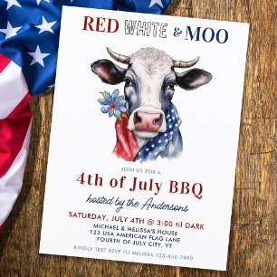 Postal Festiva Granja Vaca Roja Blanca Moo Patriótica 4 de Julio