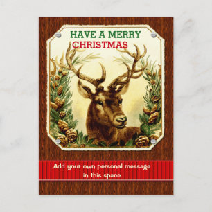Postal Festiva Grano de madera personalizado de reno navideño