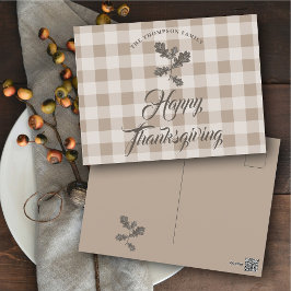 Postal Festiva Gratitud De Acción De Gracias Nombre Familia Taupe