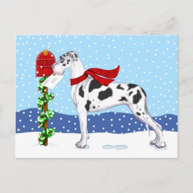 Postal Festiva Great Dane Christmas Mail Harlequin UC (Anverso)