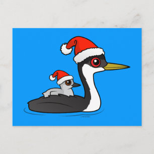 Postal Festiva Grebe Occidental Birdorable Santa