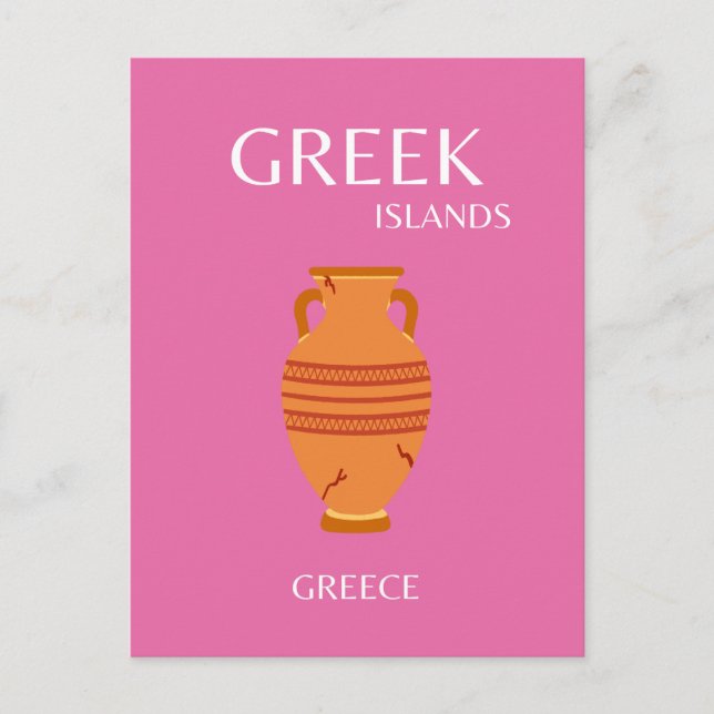 Postal Festiva Grecia, arte de viajes, perrito, rosa (Anverso)