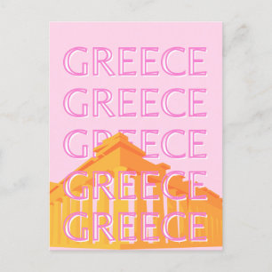 Postal Festiva Grecia, arte de viajes, rosa