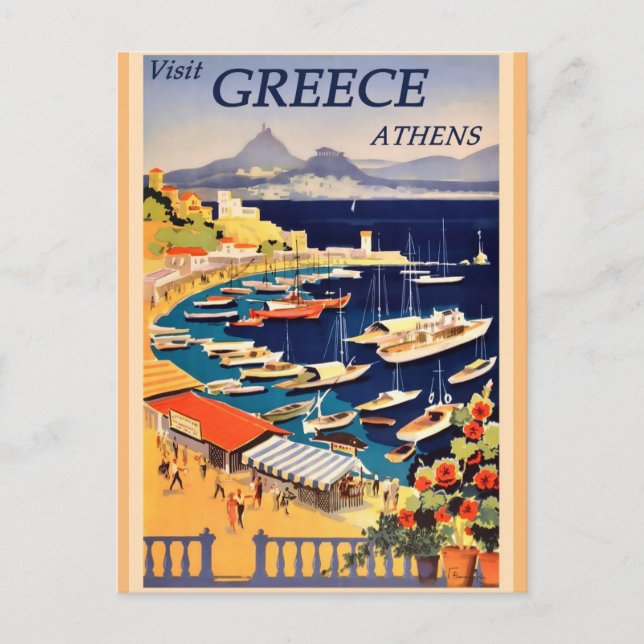 Postal Festiva Grecia Viajes de época en Atenas (Anverso)