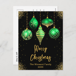 Postal Festiva Green and Gold Ornaments Merry Christmas