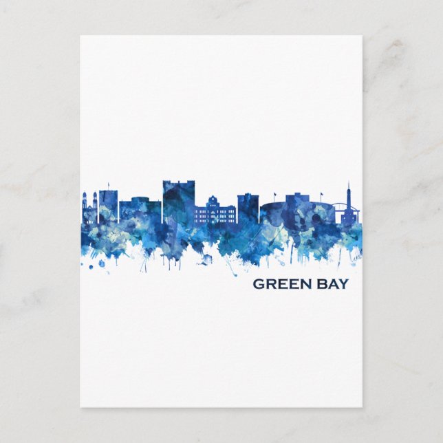 Postal Festiva Green Bay Wisconsin Skyline Blue (Anverso)