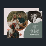 Postal Festiva Green Boho Polka Dot Happy Holidays Three Photo<br><div class="desc">Este verde boho polka punto feliz vacaciones tres postal de vacaciones es perfecto para su moderno bohemio saludo de vacaciones inspirado en la casa de campo. El clásico estilo rústico, aunque delicado, le confiere un aspecto muy original, conservándolo en lo lindo y sencillo. Los puntos de polka vienen en tonos...</div>