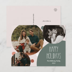 Postal Festiva Green Boho Polka Dot Happy Holidays Three Photo