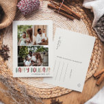 Postal Festiva Green Colorous Happy Holidays Vertical 3 Photo<br><div class="desc">Este verde colorido y alegre vacaciones verticales 3 foto postal de vacaciones es perfecto para su divertido, creativo, brillante saludo de vacaciones. Es un tipo de letra único, juguetón y moderno en rojo, bronceado boho y verde claro y oscuro, que crean un ambiente estacional feliz. Si buscas alegrar el oscuro...</div>