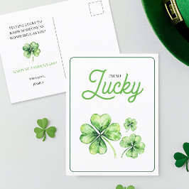 Postal Festiva Green Four Leaf Clover Luck Happy St Patrics Day