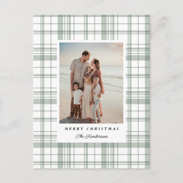 Postal Festiva Green Gingham Plaid Tartan Christmas Photo Card (Anverso)