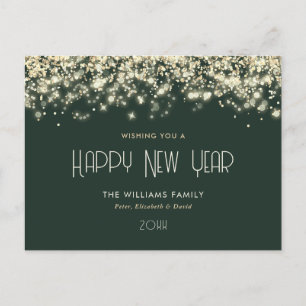 Postal Festiva Green Gold Confetti Happy New Year Postcard