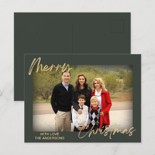 Postal Festiva Green Gold Simple Photo Handwriting MerryChristmaS