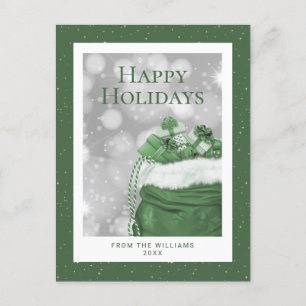 Postal Festiva Green Happy Holidays Stars Navidades Gifts
