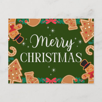 Postal Festiva Green Merry Christmas Gingerbread 
