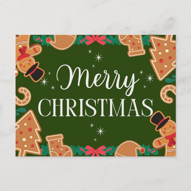 Postal Festiva Green Merry Christmas Gingerbread  (Anverso)