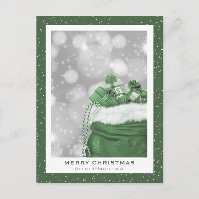Postal Festiva Green Merry Christmas Modern Sparkly (Anverso)