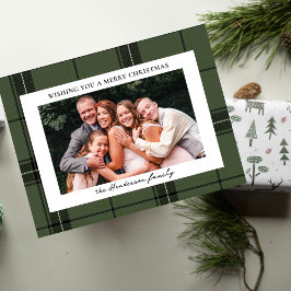 Postal Festiva Green Plaid Custom Horizontal Photo Christmas 