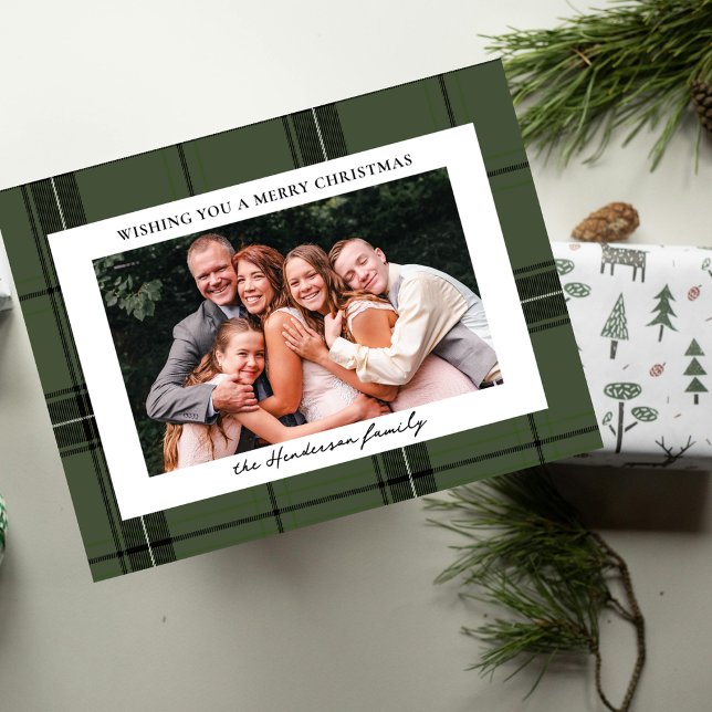 Postal Festiva Green Plaid Custom Horizontal Photo Christmas  (Subido por el creador)