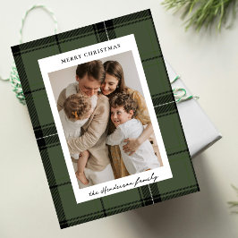 Postal Festiva Green Plaid Custom Vertical Photo Christmas