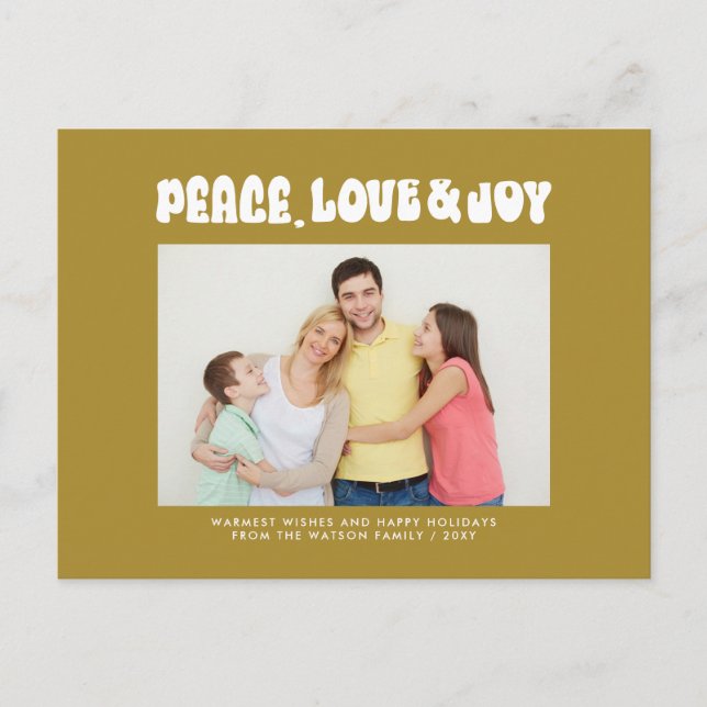 Postal Festiva Green Retro Groovy Peace Love Joy Photo (Anverso)