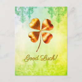 Postal Festiva Green Shades Four Leaf Clover Buena Postcard