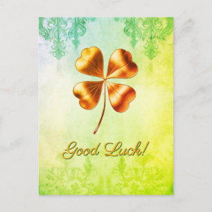 Postal Festiva Green Shades Four Leaf Clover Buena Postcard
