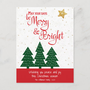 Postal Festiva Green Tree Gold Star Days Be Merry Bright Script