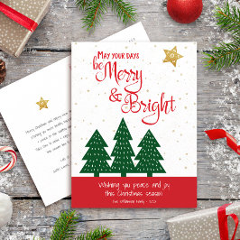 Postal Festiva Green Tree Gold Star Days Be Merry Bright Script