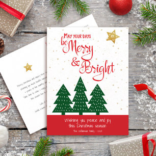Postal Festiva Green Tree Gold Star Days Be Merry Bright Script