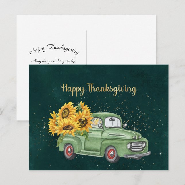 Postal Festiva Green Truck Sunflowers Business (Anverso / Reverso)