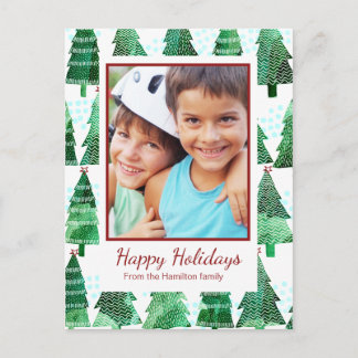 Postal Festiva Green Watercolor Christmas Tree Photo Greet