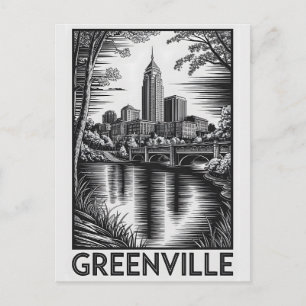 Postal Festiva Greenville Carolina del Sur Negro Blanco Grabado e