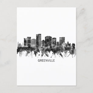 Postal Festiva Greenville South Carolina Skyline BW