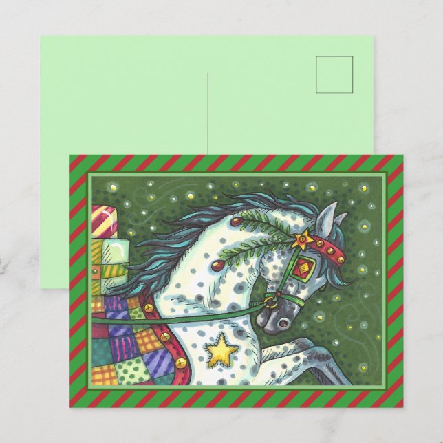 POSTAL FESTIVA GRIEGO EN UN CABALLO ABIERTO, COLORIDO (Anverso / Reverso)