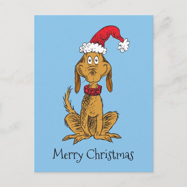Postal Festiva Grinch Clásico | Max - Gorro de Santa (Anverso)