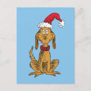 Postal Festiva Grinch clásico   Max - Santa Hat