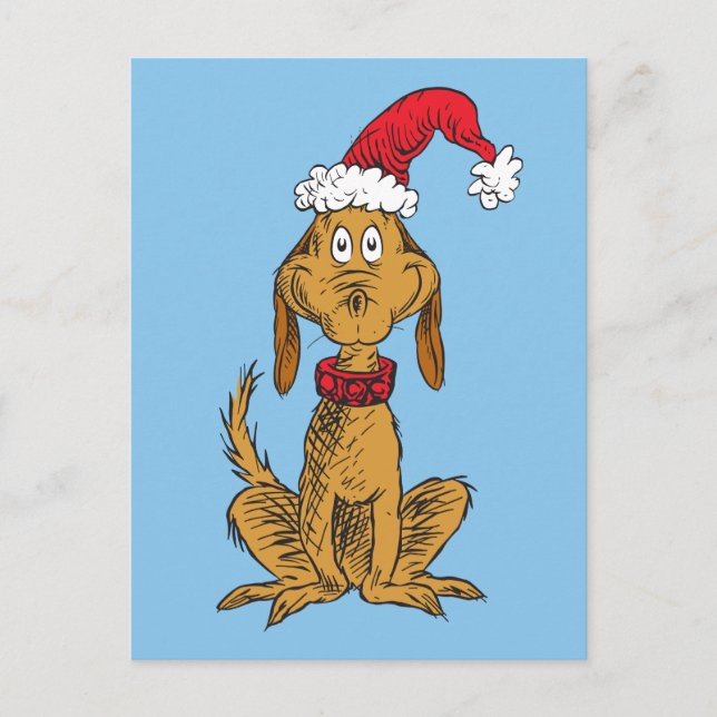 Postal Festiva Grinch Clásico | Max - Sombrero de Santa (Anverso)