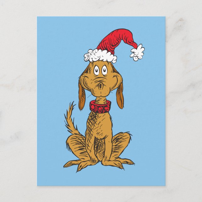 Postal Festiva Grinch Clásico | Max - Sombrero de Santa (Anverso)