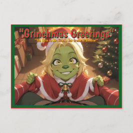Postal Festiva Grinchmas Greetings – Cute Anime Holiday Postcard