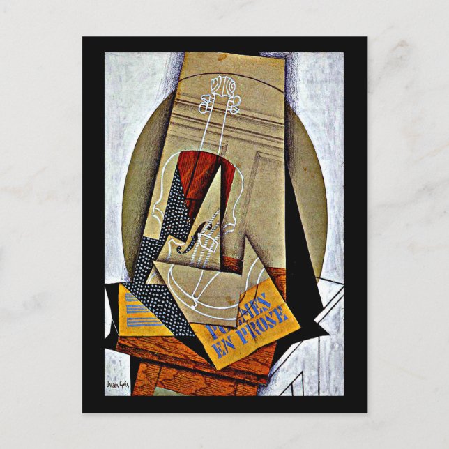 Postal Festiva Gris - Fotografía de violín y tablero de cheques (Anverso)